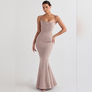 House of CB Blush Mauve Cowl Neck Fishtail Maxi Dress